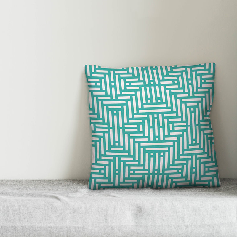 Geometric Outdoor Throw Pillow, Polyester/Polyfill, 18" x 18", Ocean Green/Off White