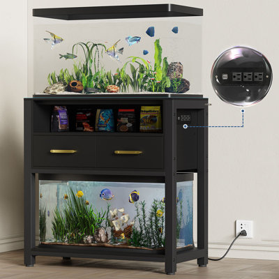 20 Gallon Rectangle Heavy Duty Metal Aquarium Stand With Power Outlets,Farmhouse Fish Tank Stand,Reptile Tank Stand Terrarium Stand With Drawer