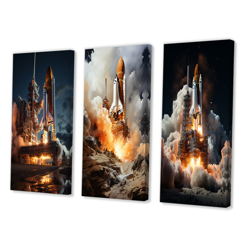 "Navette spatiale" 3 pièces sur toile, Toile tendue, H 32 po x l 48 po