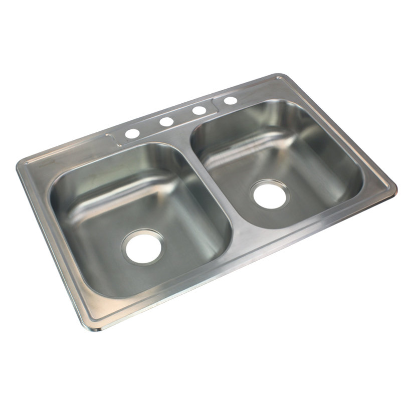 33'' L Double Bowl Stainless Steel Kitchen Sink, 4-Hole