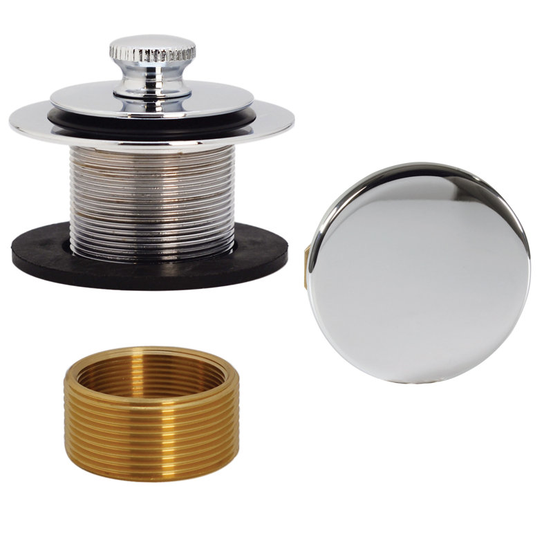 Universal Thread Twist & Close Bathtub Drain Trim with No-Hole Overflow and Adaptor Bushing, Polished Chrome