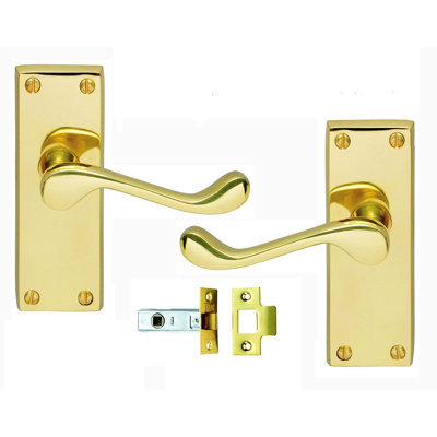 2 Pairs Victorian Scroll Door Handles Lever Latch on Long Plate - 150mm