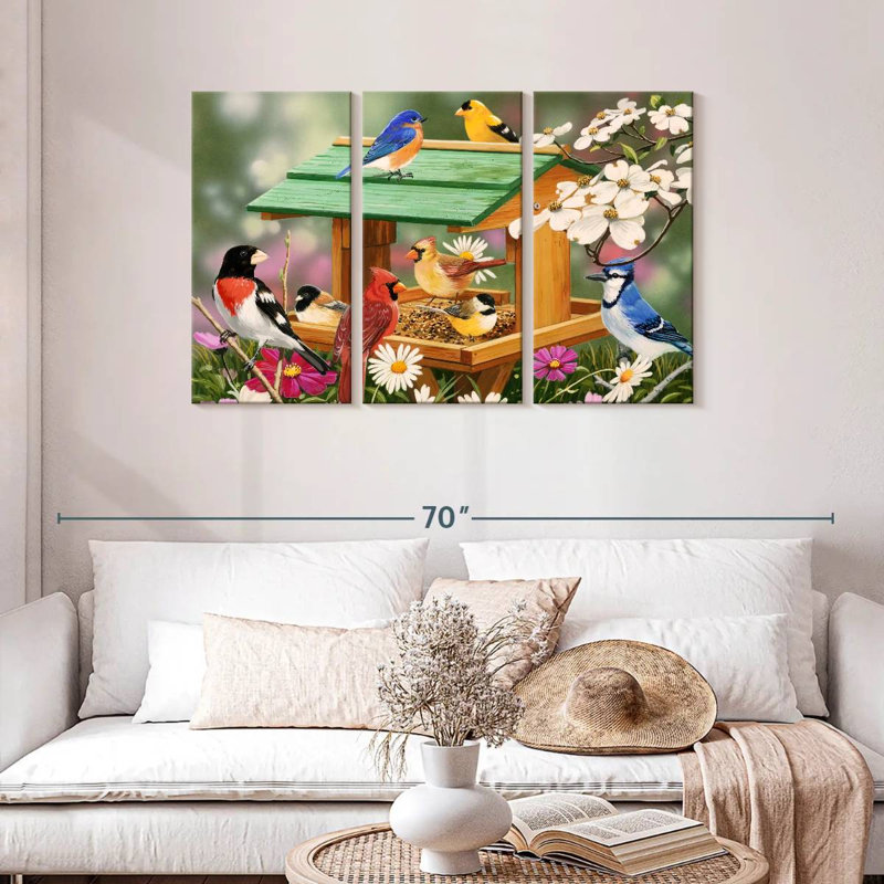 Fête printanière des oiseaux dans la cour arrière, H 28 po x l 45 po