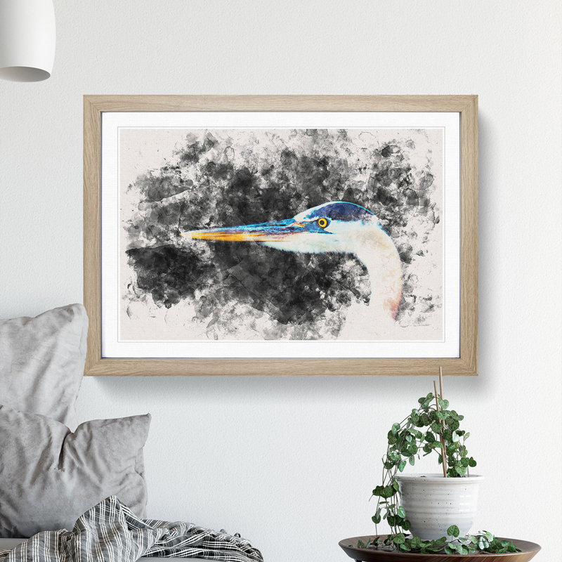 Heron Portrait - Picture Frame Painting Print, 45cm H x 63cm W x 2cm D, Oak Framed