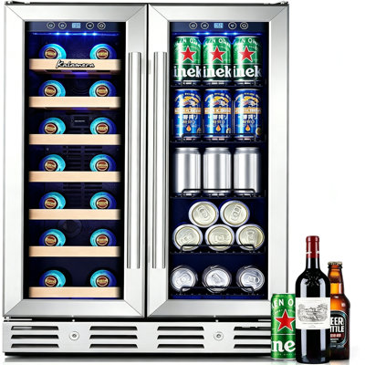 B-Cool Kalamera 23.4" Dual Zone Wine & Beverage Cooler, 20 Bottle 78 Can Built-in Freestanding Fridge