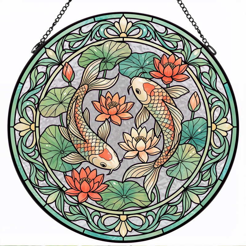 Panneau de vitrail Koi Fish, H 12 po, H 12 po