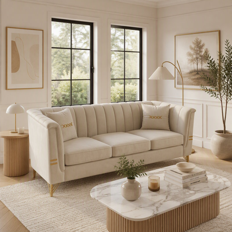 Sofa en velours, Velours beige