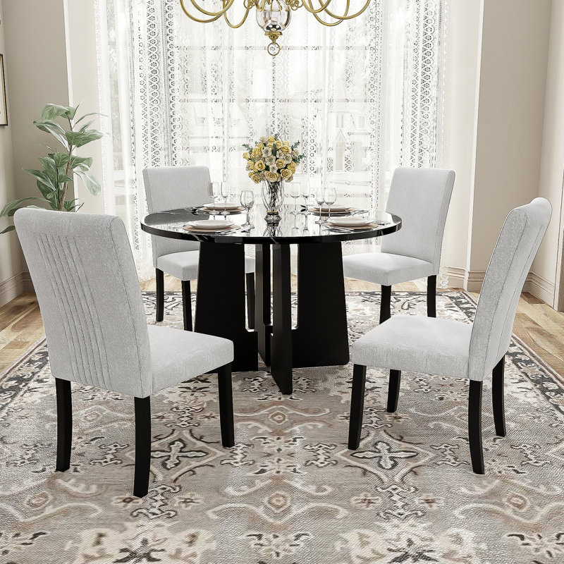 Ensemble de table de salle à manger cinq pièces avec quatre chaises rembourrées, idéal pour la salle à manger, la cuisine et le salon, facile à assembler