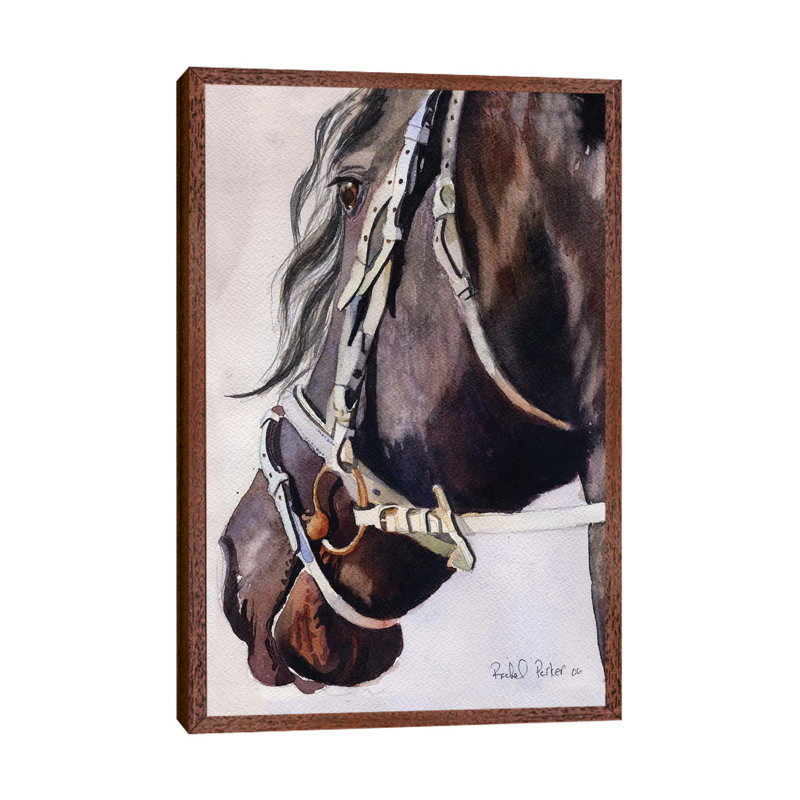 Friesian Bridles by Rachel Parker - Painting on Canvas, 66.04 cm H x 45.72 cm W, Classic Brown Wood Framed