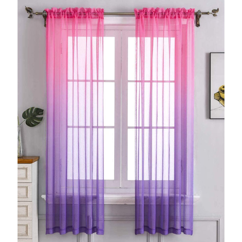 2 panneaux de rideaux semi-diaphanes avec passe-tringle, Mauve / rose, L 57 po x L 63 po
