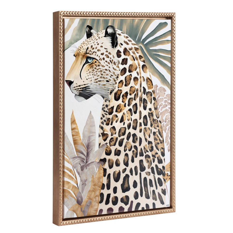 "Fern Cheetah" par Inkheart Designs, reproduction d'art sur toile encadrée, Or perlé