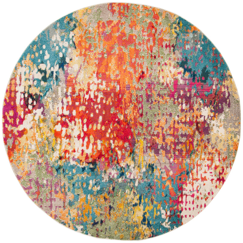 Felty Abstract Ivory/Multi Area Rug, Round 11'