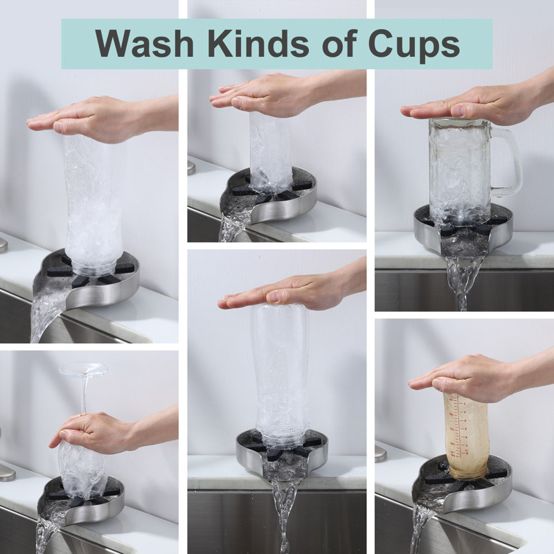 Brushed Nickel Stainless Steel Glass Rinser with Silicone Blade