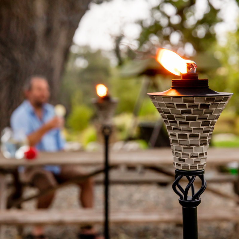 Gray Mosaic Metal Outdoor Torch with Black Base