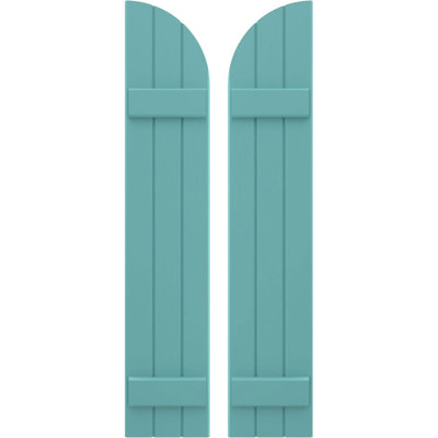 Volets extérieurs AmeriCraft en bois véritable, trois planches (2 tasseaux), joints, cintrée, à panneaux joints, 26,7 cm L x 144,8 cm H, turquoise pur (par paire)