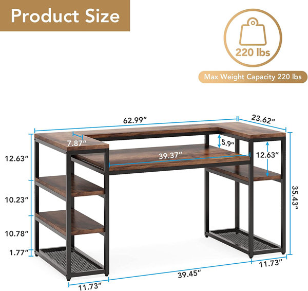 17 Stories Jaycub Corner Desk Computer Desk with Storage Shelves Triangle  Writing End Table for Small Space Bedroom