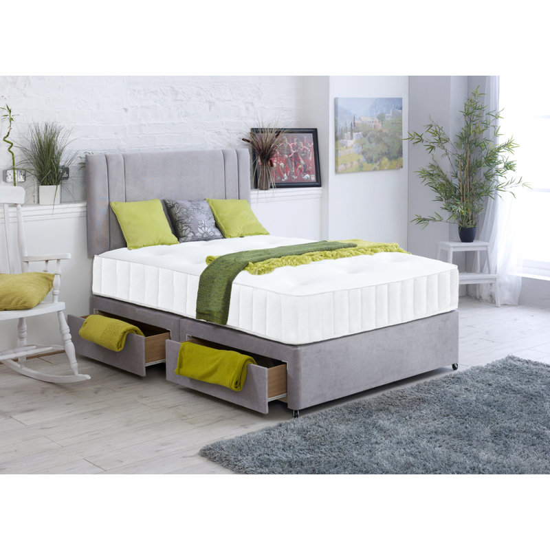 Cheesman Upholstered Bed with Mattress, Double (4'6), No Drawer, Green