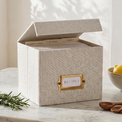 Linen Recipe Box - Fits 4X6 Inch Recipe Cards To Organize Up To 250 Recipes - Sturdy Card Holder And Great For Any Kitchen - Cards Not Incl