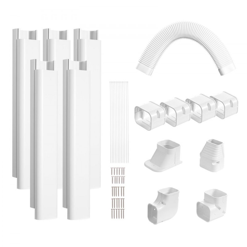 Mini Split Line Set Cover 3-inch W 10Ft L, PVC Decorative Pipe Line Cover For Air Conditioner with 5 Straight Ducts & Full Components Easy to Install, Paintable for Heat Pumps, White