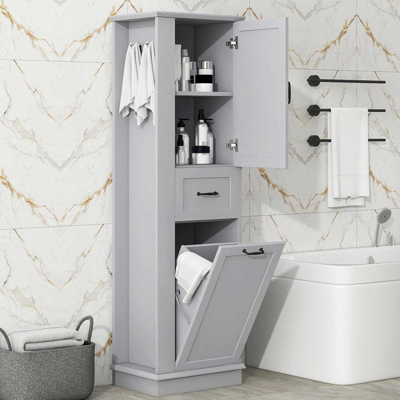 Grande armoire de rangement moderne, armoire avec compartiment inclinable et tablettes réglables pour l'organisation de la salle de bain et de la maison