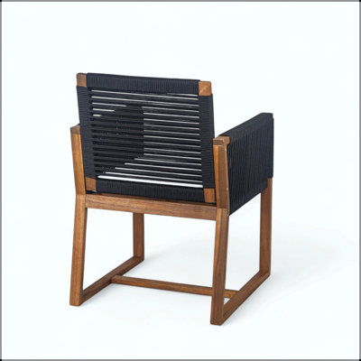 Acacia Wood and Rope Dining Chair with Washable Cushion (Set of 2)