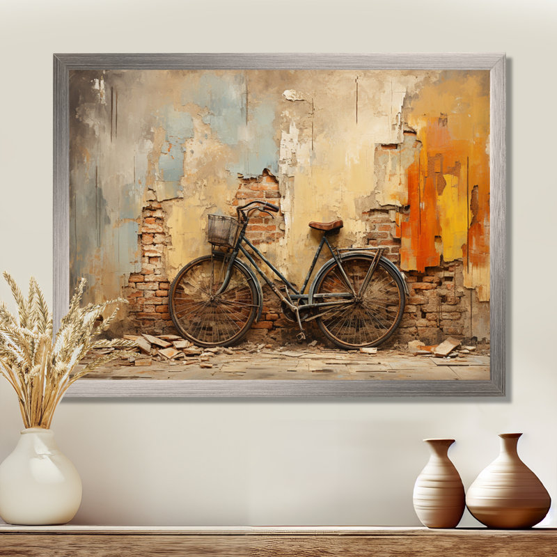 Rustic Vintage Cycle Ride - Art mural vélo, H 30 po x l 40 po x P 1,5 po, Cadre simple argenté
