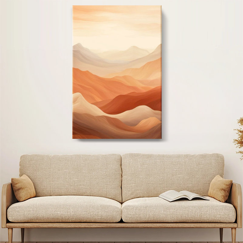 Sommets montagneux orange et beige superposés - Impression d'art mural sur toile tendue sur châssis, 91,4 cm (H) x 61 cm (L), prête à être accrochée