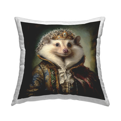 Hedgehog Regal Transformation Printed Outdoor Throw Pillow Design by Lazar Studio