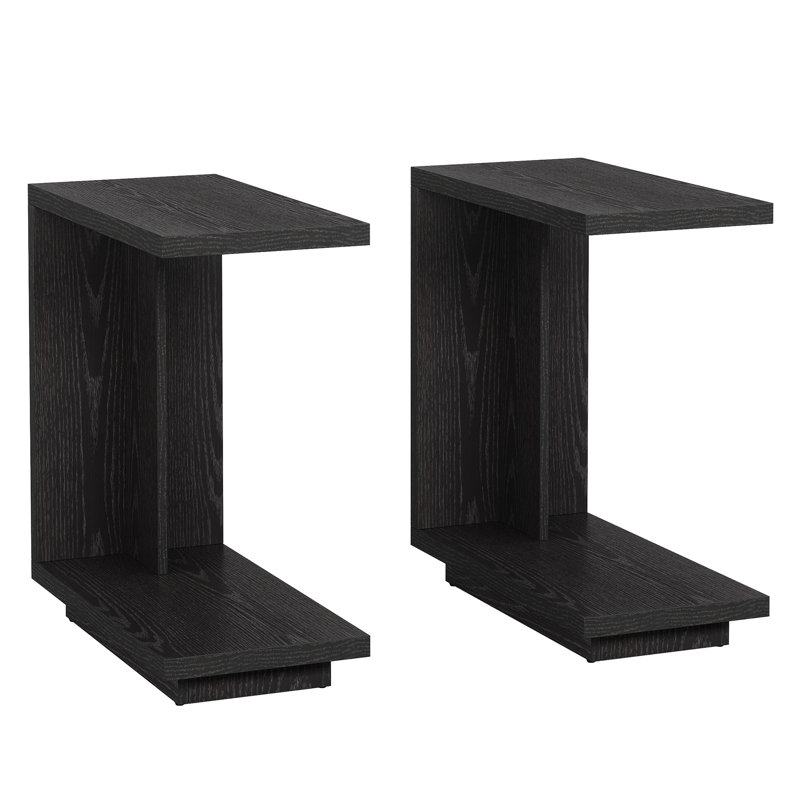 C-shaped Side Table Set  Of 2, 2-tier Narrow End Table Wood Bedside Table Nightstand