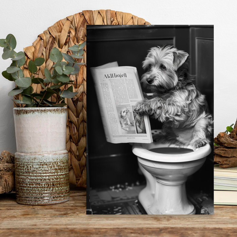 Funny Dog Reading Newspaper Contemporary Dog Wall Art Print 1 Piece Wrapped Canvas Wall Art, 45.72cm H x 30.48cm W