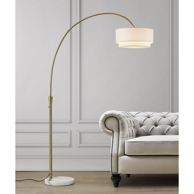 Dina 81" Arched Floor Lamp, Antique Brass, White
