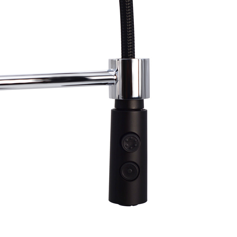 Westbrass Pull Down Spray Kitchen Faucet, Polished Chrome/Matte Black