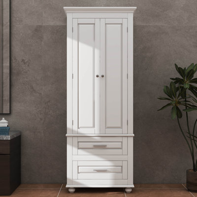 Armoire de rangement spacieuse avec deux tiroirs, parfaite pour la salle de bain ou le bureau, tablettes réglables pour un ajustement personnalisé