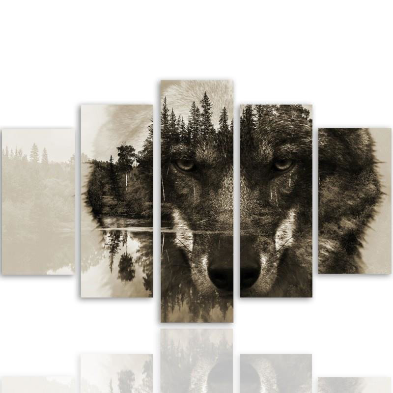 Wolf, Forest, Animals, Nature - 5 Piece Wrapped Canvas Print, 100cm H x 150cm W