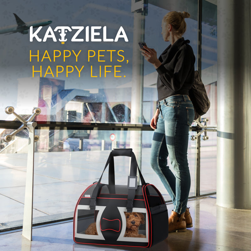 Katziela Cianan Pro Pet Carrier  Removable Wheels and Telescopic Handle, Black, 18" H x 13" W x 19" D