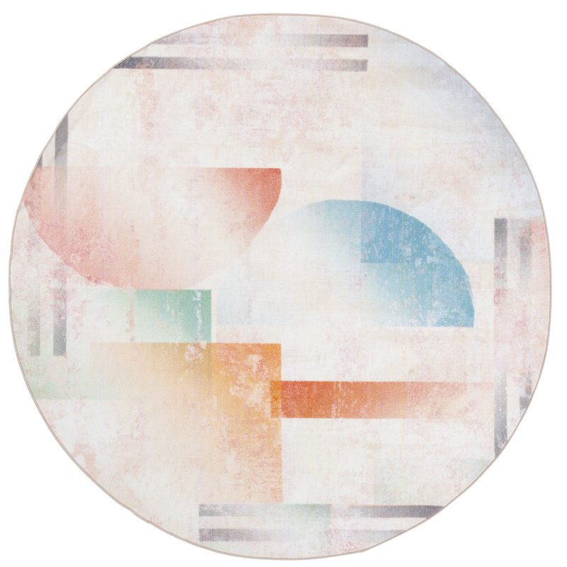 Nichalous Performance Machine Washable Geometric Rug, Round 6'7"