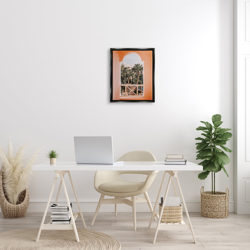 Tropical Palm Trees Window View Black Floater Framed Canvas Art
