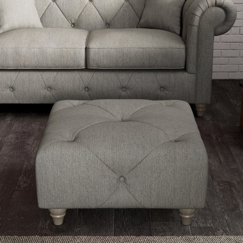 Ellrich 65cm Wide Tufted Rectangle No Pattern Footstool Ottoman, Granite, Washed Oak