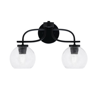 Cavella 2 Light Bath Bar Shown In Matte Black Finish With 5.75" Glass