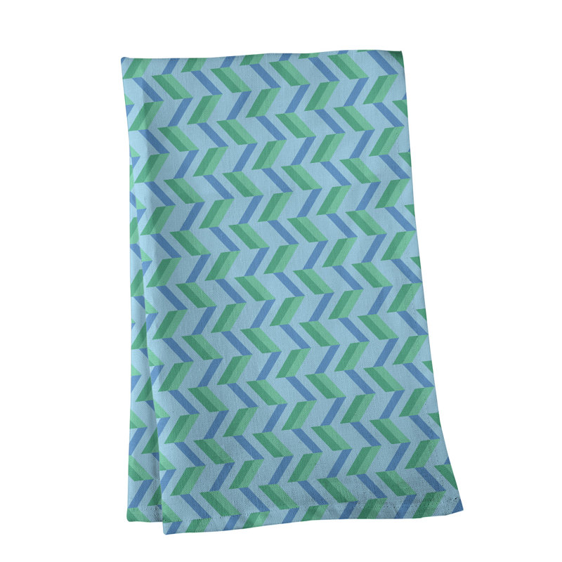Serviette à thé chevron Mcguigan, Sergé de coton, Bleu / vert / bleu marine