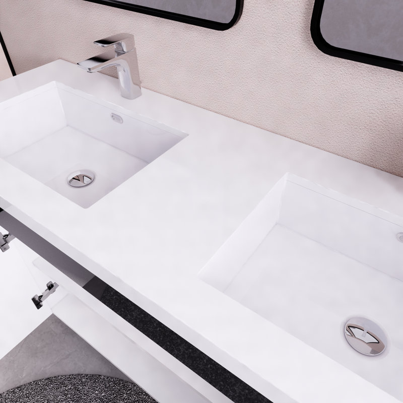59.05'' Double Bathroom Vanity with Acrylic Top, Glossy Black