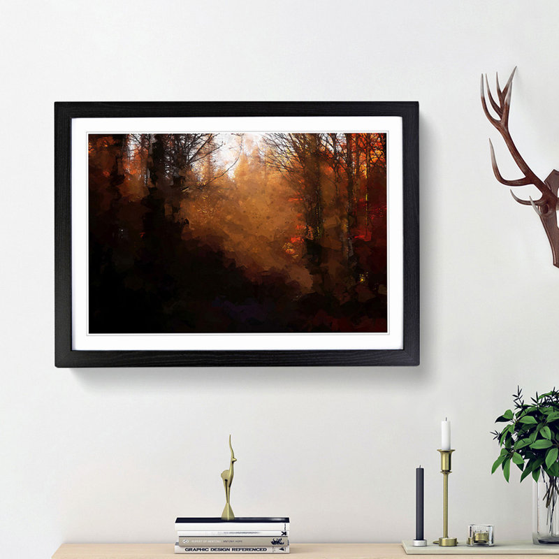 Sunrays in an Autumn Forest in Abstract - Framed Print, 27cm H x 36cm W x 2cm D, Black Framed