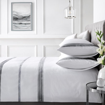 AppleTree Embroidered Bands Cotton Striped Duvet Cover Set with Pillowcases