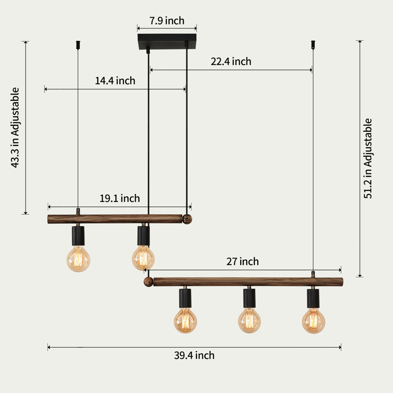 Luminaire suspendu de cuisine 50W Max 5 - peint à la main, à intensité variable, base en métal E26 pour longueur réglable