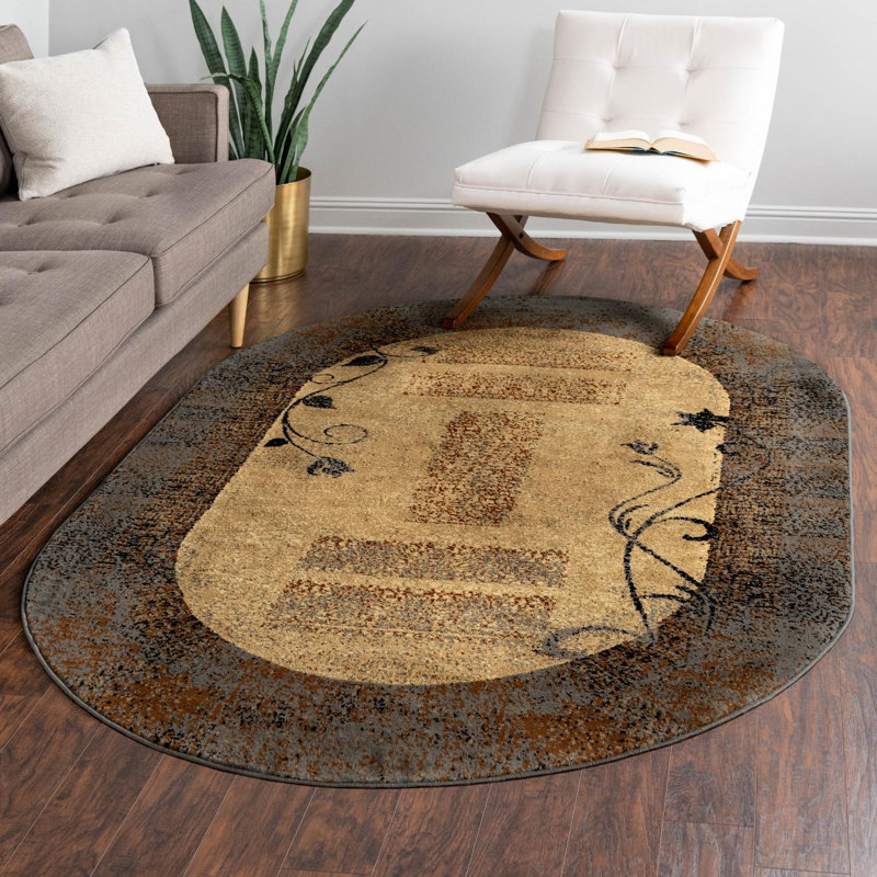 Apex Abstract Beige/Brown Area Rug, Oval 3'1" x 5'3"