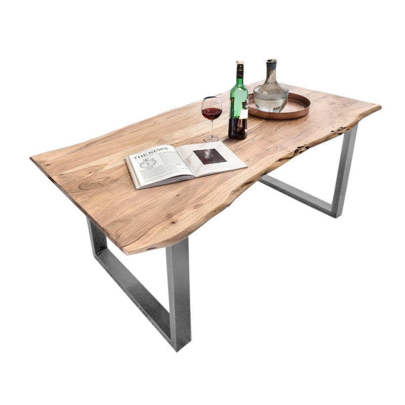 Sandtoft Acacia Solid Wood Top Metal Base Dining Table, Brown, 78cm H x 240cm L x 100cm W