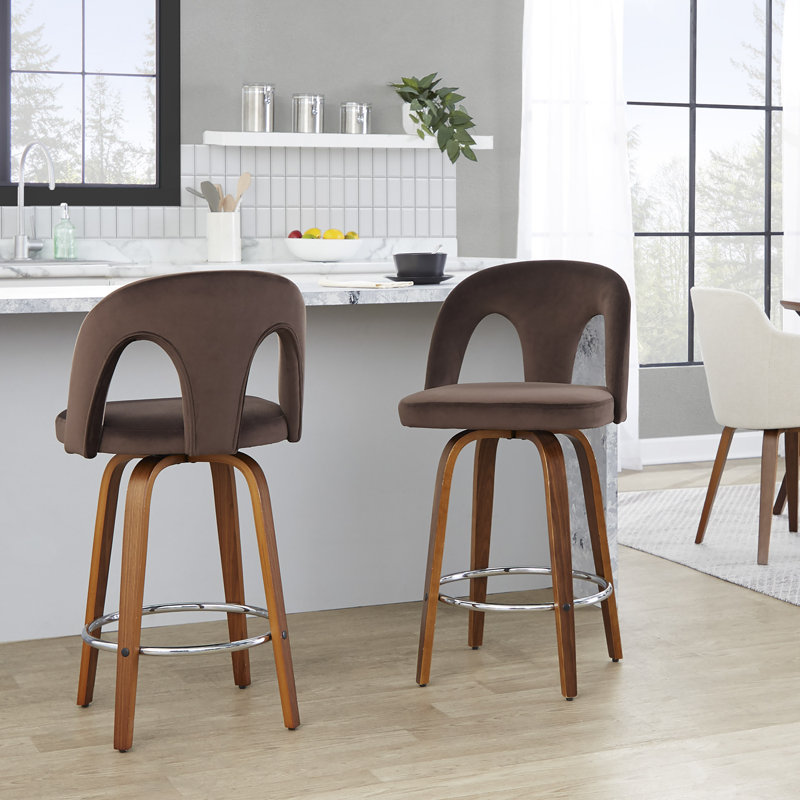 Tabouret de comptoir 26 po Caden, Noyer / chrome, Tabouret de comptoir (assise à une hauteur de 26 , Velours espresso