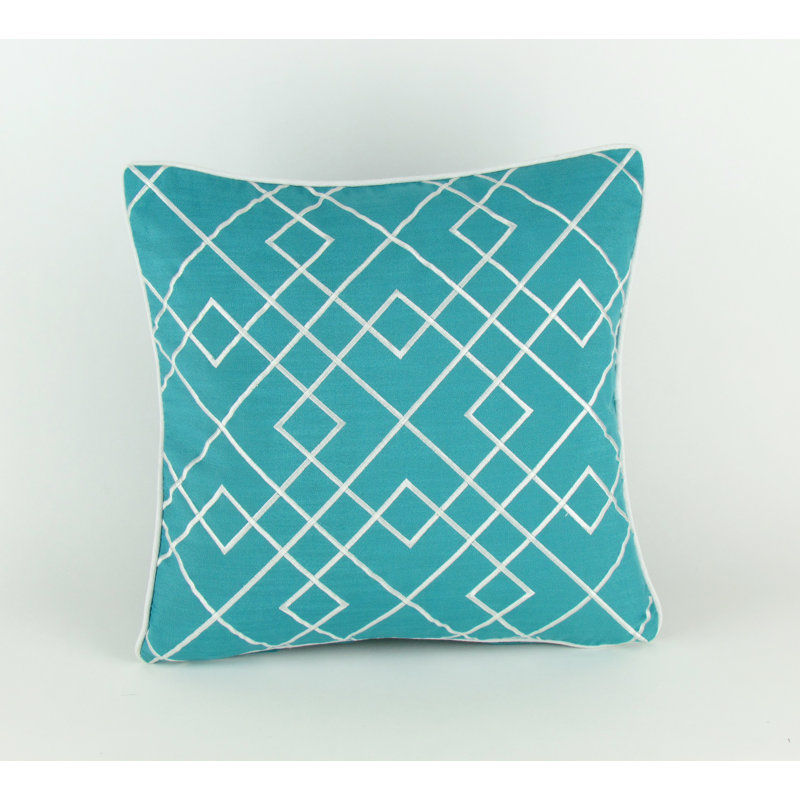 Embroidered Linen Throw Pillow, Blue