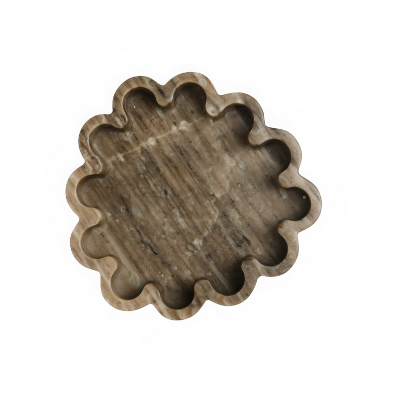 Montana Organic Shaped Marble Ribbed Brown Tray, 6.3"W x 7.5"D x 1.55"H