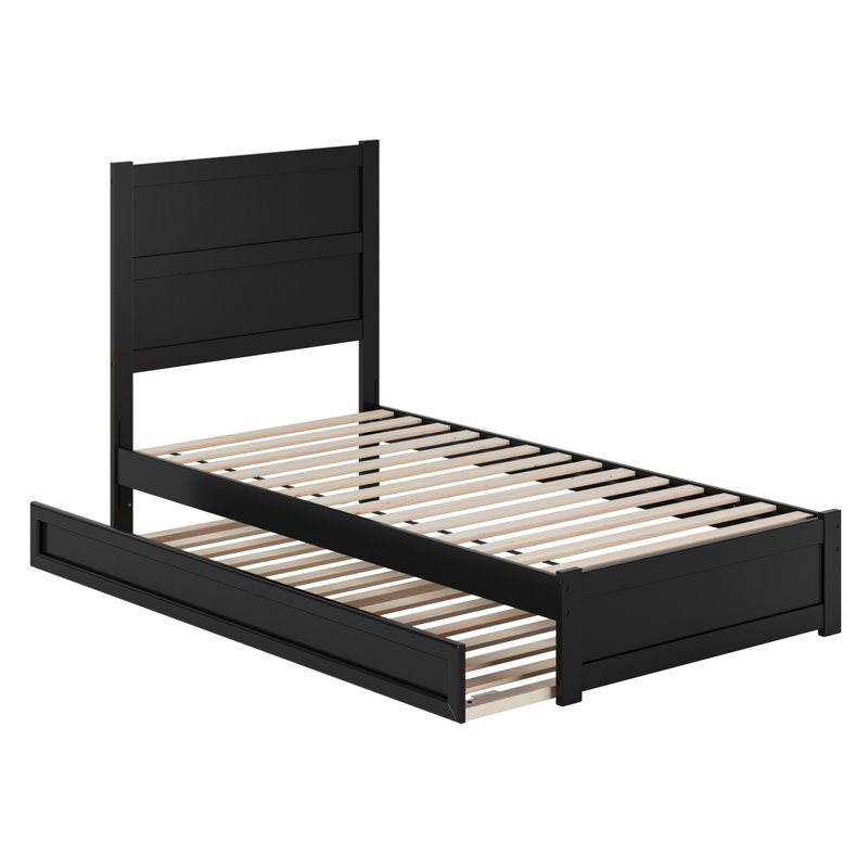 Lit plateforme en bois avec pied de lit et gigogne Aveline, Très grand simple, Noir